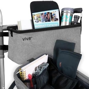 Vive Walker Basket Accessories Bag - Tray for Folding Walker with Water Cup Holder & Pockets - Universal Large Capacity Storage Container for Seniors, Elderly - Storage Mobility Aid Pouch (Gray)