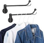 Mkono Wall Mounted Clothes Hanger Rack with Swing Arm Holder Valet Hook Metal Hanging Drying Rack Space Saving for Closet Organizer Laundry Room Bathroom Bedroom, 2 Pack, Black