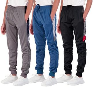 Real Essentials 3 Pack: Boys' Athletic Jogger Sweatpants Kids Youth Football Baseball Track Pants with Pockets,Set 10,M (10/12)