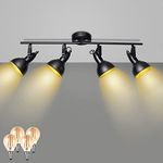 Unikcst 4 Way Ceiling Spot Lights Fitting Retro Rotatable Spotlight Black E14 Spotbars Spots Fixture 240V for Kitchen Living Room with Warm White Bulbs