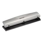 Bostitch Office Premium 3 Hole Punch, 12 Sheet Capacity, Metal, Rubber Base, Easy-Clean Tray, Silver