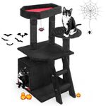 MOOACE Gothic Cat Tree with Coffin Beds, 32.6"Cat Tower Climbing for Indoor Cat with Spacious Cat Condo, Scratching Post, Pompom Toys, Tall Halloween Kitten House Furniture for Cats Stuff, Black Cage