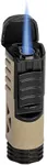 XIKAR Tactical Single-Jet Lighter, Tan and Black - Powerful Flame, Rugged Design with Rest Feature, Pocket Clip, EZ-View Fuel Window, and Adjustable Flame Height - Ideal for Outdoor Use