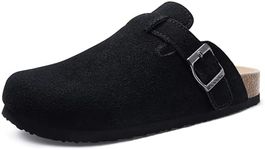 ODOLY Genuine Suede Clogs for Women Men Soft Cork Footbed Leather Mules Comfort Potato Shoes with Arch Support, Black 37