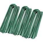 Garden Stakes, 50 Pack Heavy Duty Garden Pegs Pins Ground Stakes Staples Spikes U Shaped Securing Nail Pin for Weed Control Membrane, Lawn Farm Sod, Fabric Netting, Artificial Landscape Grass