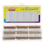 ALLECIN 50 Values 1/4W 0 Ohm to 10M Ohm ±5% Carbon Film Resistor Assorted 1/4 Watt Common Fixed Resistors Assortment Kit