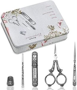 BUTUZE Embroidery Scissors Kit, European Antique Vintage Sewing Kit, Complete Vintage Sewing Tools with Embroidery Scissors, Original Case, Sewing Needle Case, Awl for Sewing, Craft, Needlework