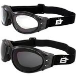 Birdz Eyewear Eagle Red Baron style Padded Motorcycle Riding Goggles Dirt Bike Goggles 2-Pack Clear & Smoke Day Night Airsoft