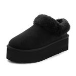 Athlefit Platform Slippers For Women Fluffy House Slippers For Indoor And Outdoor Short Ankle Boot Fur Lined Clog Slippers, Black, 8