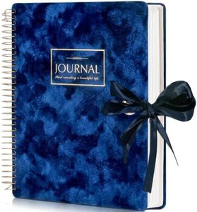 FLYING EAGLE 300 Pages Thick Spiral Notebook Journaling Notebooks Vintage Velvet Journal for Women Men A4 Lined Journals for Writing with Gift Box, 8.5 x 11in, Blue