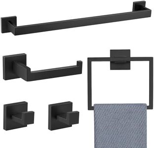 TNOMS 5 Pieces Bathroom Hardware Accessories Set Black Towel Bar Set Wall Mounted,Stainless Steel,23.6-Inch.