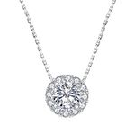 KRKCLIFE Moissanite Necklace for Women, 1 Carat Simulated Diamond Halo Pendent, D Color VVS1 925 Sterling Silver, Adjustable 18+2 IN Chain, GRA Certificate, Luxury Gift Box, Jewelry Gifts for Her