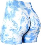 AUROLA Dream Collection Workout Shorts for Women High Waist Seamless Scrunch Athletic Running Gym Yoga Active Shorts Black, White-Diva Blue Tie Dye, Medium