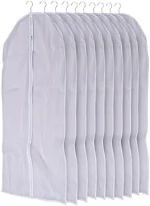 Noa Store Garment Bags Hanging Clothes - Transparent White Clothes Travel Storage Bags - Durable PVC with Two-Way Zip for Space-Saving Wardrobe Organization - 31.4" L x 23.6" W - Set of 10