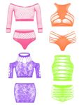 Fishnet Lingerie Set for Women Sexy Mesh Bodysuit Women's Fishnet Lace Babydoll Nightwear(4 Pcs)