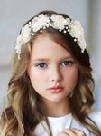 IYOU Flower Girl Wedding Headband Ivory Floral Headpiece Pearl Princess Hair Piece Holy Communion Hair Accessories for Girls