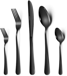 Black Silverware Set,20 Piece Stainless Steel Flatware Kitchen Utensil Set for 4, Stain Finish Cutlery Set Includes Forks Spoons Knives, Tableware Set for Home and Restaurant, Dishwasher Safe