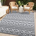 OLANLY Waterproof Outdoor Rug 6x9 ft, Reversible Plastic Patio Rug Outdoor Carpet, Geometric Pattern Large Outdoor Area Rug Deck Rugs for RV, Patio, Backyard, Picnic, Beach & Camping, Black and White