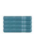 Kinton Crafts QUILL Luxury Cotton Hand Towel (Pack of 4, 60x40cm, 650GSM) Super Absorbent|Ultra Soft|Eco-Friendly|Zero Twist|Lint Free|Ideal for Home|Gym|Travel|Spa|Hotel- Blue