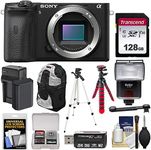 Sony Alpha A6600 Mirrorless Digital Camera Body with 128GB Card + Battery & Charger + Backpack + 2 Tripods + Reader + Flash + Kit