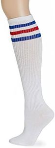 Leotruny Classic Triple Stripes Knee High Tube Socks (White/Blue/Red)