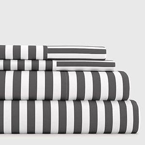 ienjoy Home Set Lenzuola, Microfibra, Nastro Grigio, Queen