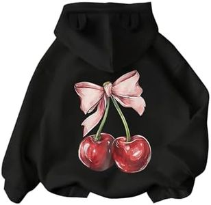 PATPAT Girls Peach Graphic Hooded Sweatshirt Size 12-13 Years Black Pink Cartoon Print Long Sleeve Pullover Hoodies Tween Girl Cute Casual Fall Tops