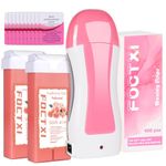 Roll on Wax Kit for Hair Removal, Portable Wax Roller Kit for Women, Waxing Kit for All Skin Type, Roll on Wax Warmer with 2 Rose Soft Wax Cartridge, 100 Wax Strips, 10 Wipes