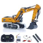 wheelfun 1/50 RC Excavator K970 Engineering Vehicle Remote Control Electric Lifting Digger Metal Bucket Tracks Light Sound RTR Battery Hobby Grade Model for Adult Hobby(Yellow)