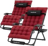 UDPATIO Oversized Zero Gravity Chair Set of 2, 29In XXL Patio Reclining Chair with Cushion, Outdoor Folding Recliner with Pillows|Cup Holder|Foot Rest|Padded Headrest, Burgundy, Support 500LB