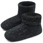 COFACE Slipper Boots Mens Wool Knitted Booties Slippers for Men Women Fleece Lining Slipper Socks Warm Winter House Boots Indoor Shoes UK Size 8 All Black