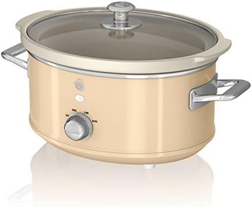 Swan Retro SF17021CNEU Mijoteuse 3,5L Récipient Amovible, Antiadhésif en Céramique Libre PFOA et PTFE, 3 Niveaux de température, Couvercle Verre, Slow Cooker, Design Vintage, Crème, 200 W