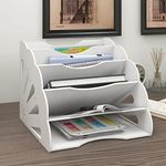 Natwind 5 Sectors Fan Shaped File Folder Organizer Desktop White Office Supplies Storage Desk Organizer Mail Letter Tray File Sorter Document Notebook Storage Rack for Home Office School