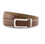 HALDEN BURLEY Tan Belt For Men Leather Original (Adjustable Fits Up to 44 Inch Waist) Ratchet Straps, Unique Magnetic Auto-lock Buckle Men Belt Leather (Tan Belt, Pearl Buckle)