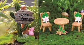 Skylofts Table Chair Set with Small Forest Display Showpiece Home Decor Garden Decor Miniatures Landscape Decorations