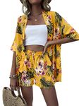 Milumia Women's Two Piece Outfits Printed Drop Shoulder Blouse and Shorts Set, Multicolor, Small