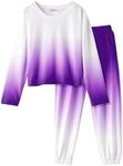 Arshiner Girls Purple Gradient Tracksuits Set Kids Outfits Sweatsuits Set Cute Pullover Hoodies Sweatshirts and Sweatpants Outfit