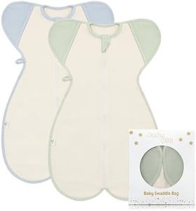 BebeBiu 2 Pack Baby Swaddle, 1.0 TOG, Organic Cotton Baby Sleeping Bag, Baby Transitional Swaddle, Newborn Sleep Sack, Soft, Comfortable, & Breathable, 2 Way Zip (1.0 TOG Sage/Ether, 0-3 Months)