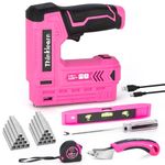 Electric Staple Gun, 2 in 1 Pink Cordless Stapler Nail Gun Set with 2500pcs Staples Nails, 4V Power Tacker for Upholstery, Wood, Carpentry, Crafts, DIY, Brad Nailer Kit with USB Charger