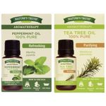 Nature's Truth Essential Oil - 100% Pure Peppermint Oil | Pure & Plant-Based & Essential Oil - 100% Pure Tea Tree Oil | Pure & Plant-Based | Massage Oil, Aromatherapy or For Bath/Shower