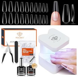 modelones Gel x Nail Kit, Nail Tips and Glue Gel Kit with Nail Glue Gel, 500Pcs Long Coffin Nail 10Sizes, Nail Dehydrator, Ultra-Portable LED Nail Lamp, Gel Nail Extension Kit Salon Gifts for Women