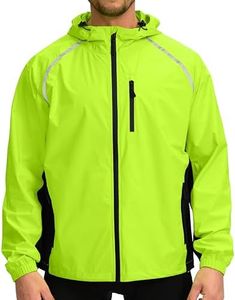 Men's Rain Jacket Waterproof Cycling Running Lightweight Packable Hooded Windbreaker Bike Gear Golf Hiking Raincoat, Fluorescent Yellow/Black, X-Large