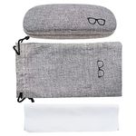 ZTXPRO Eyeglasses Case with Drawstring Pouch and Cleaning Cloth for Glasses - Grey