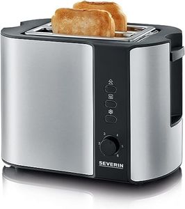 SEVERIN Automatik-Toaster, Toaster mit Brötchenaufsatz, hochwertiger Edelstahl Toaster zum Toasten, Auftauen und Erwärmen, 800 W, Edelstahl-gebürstet/schwarz, AT 2589