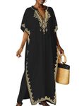 Bsubseach Kaftan Dresses for Women Swimsuit Coverup Beach Caftans Cover Ups for Swimwear Loungewear Floral Embroidery Black