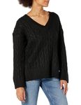 Calvin Klein Women's V Neck Cable Long Sleeve Sweater, Black, Large