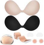 Fuaojia Sticky Bra Strapless Push Up Backless Adhesive Invisible Stick on Bras for Women Dresses 2 Pack Reusable Nipple Cover Nude