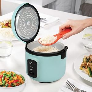 SOLARA One-Touch Pro Electric Rice Cooker 1.5 Ltr, Automatic Electric Cooker with Food Steamer & Grain Cooker, 400Watts, RiceCooker 1.5 Litre with Steam & Rinse Basket, Aqua