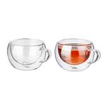 Amazon Brand - Solimo Borosilicate Glass Double Wall Extra Wide Fancy Tea Cup | Heat Resistant Crystal Clear Glass Mug | Ideal for Tea, Coffee, Espresso & Other Beverages | 300 ML – Set of 2