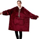 Qeils Oversized Wearable Blanket Hoodie, Comfy Sherpa Sweatshirt Pullover Jacket(Burgundy,Adult)